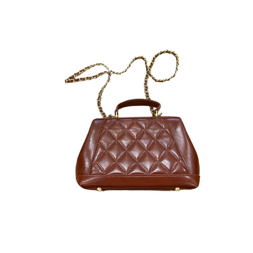 Chanel Brown Quilted Leather Mini Top Handle Bag Gold CC Chain Crossbody Italy - Picture 9 of 9